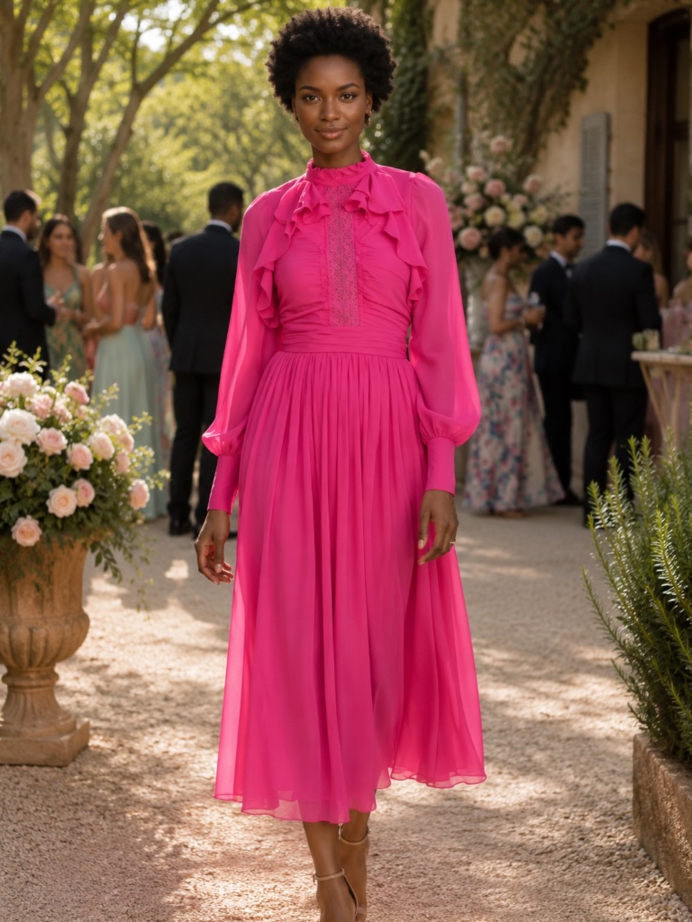 Self- Portrait Ruffle chiffon midi dress